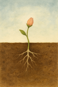 sketch of a flower and its root, pastel tones