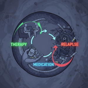 vicious cycle of therapy, medication and relapse of mental diseases