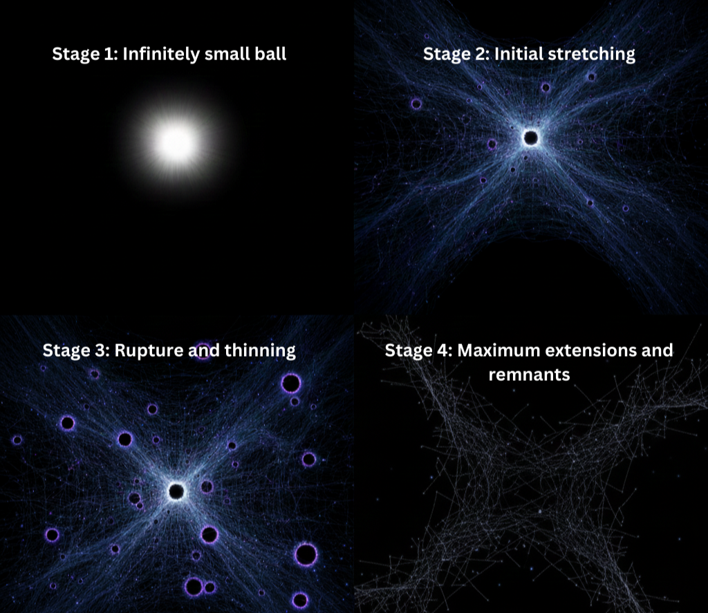 four stages of the universe creation, black holes and dark energy